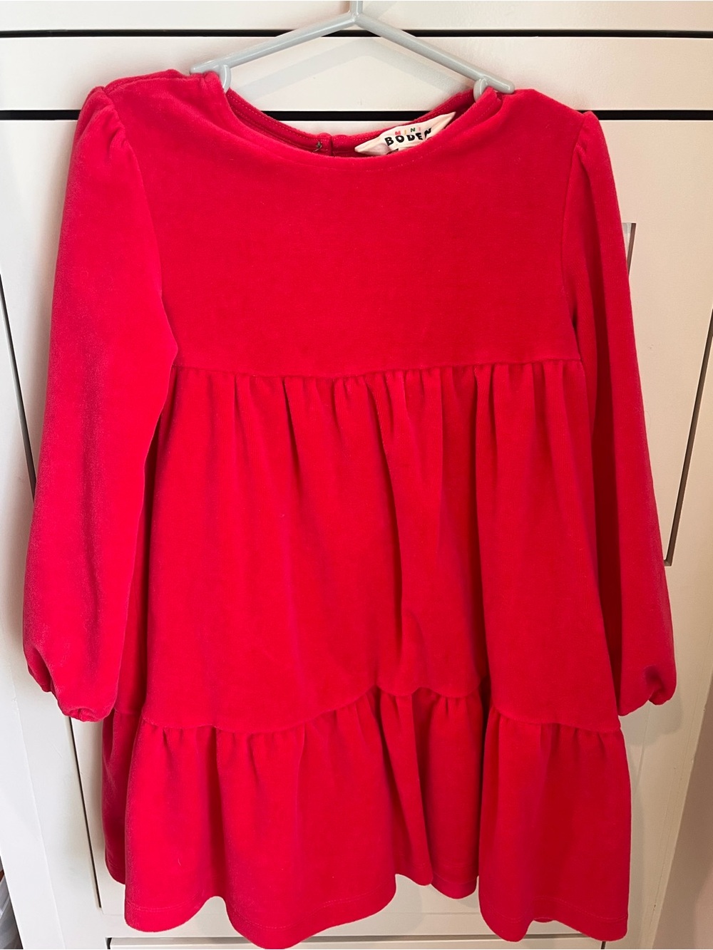 Mini Boden Bright Red Velvet Long-Sleeve Dress